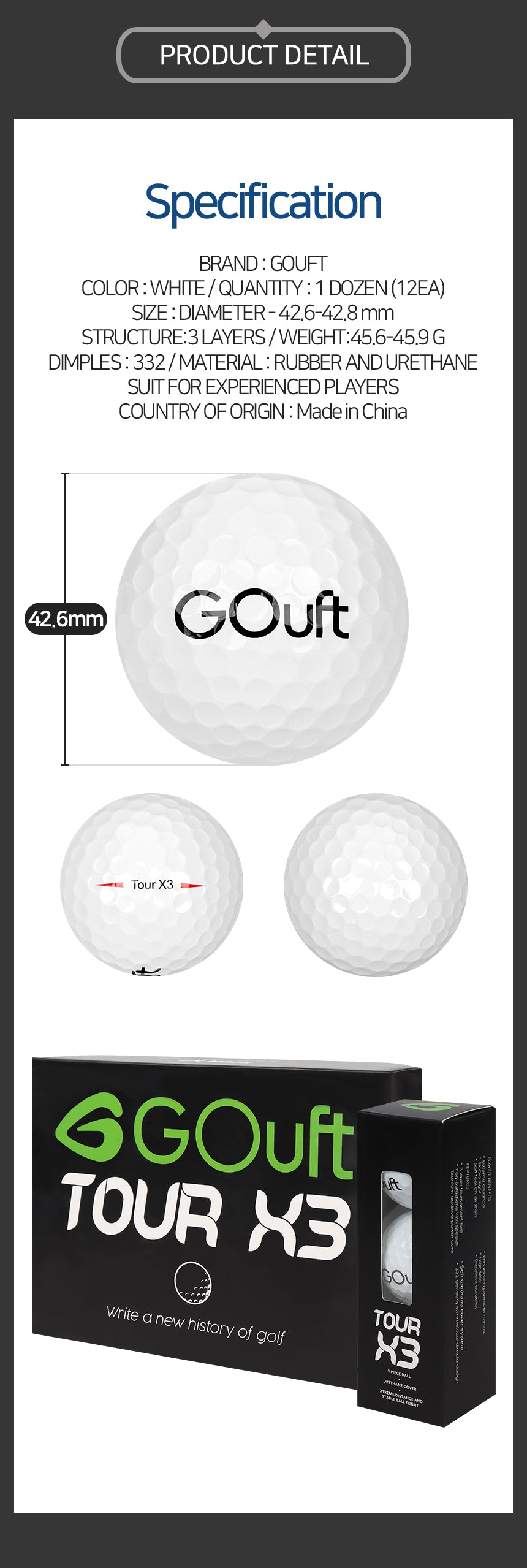 GOuft Tour X3 Golf Ball (One Dozen)
